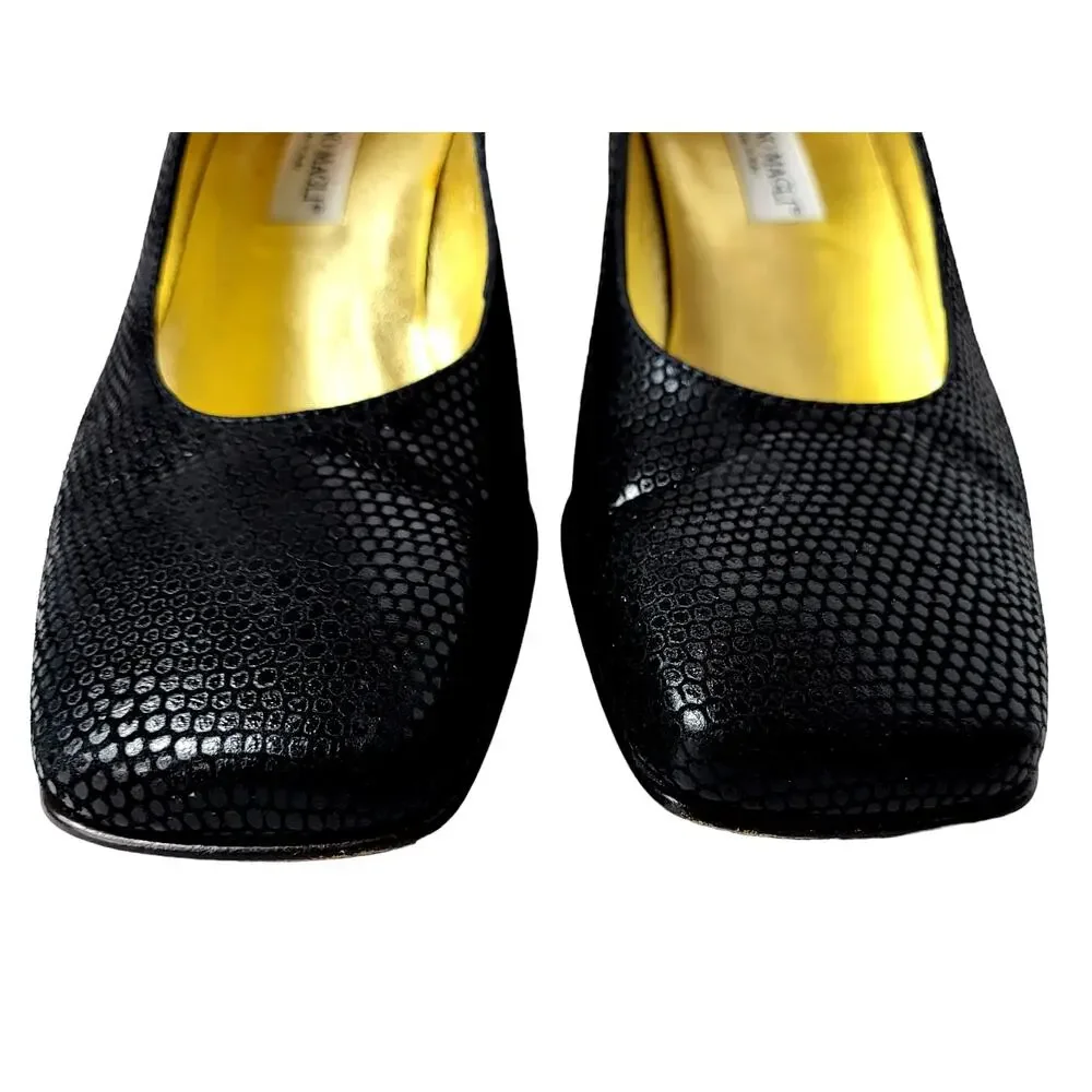 Bruno Magli Black Embossed Leather Contemporary Classic Pump‎ Shoes Size 6 #560